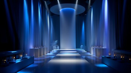 Stage design blue lighting event venue modern interior architecture spotlight ceremony show presentation 100