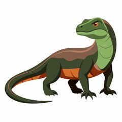 Fototapeta premium Realistic full-body Komodo Dragon illustration on a clean white background, perfect for wildlife, reptile, and nature-themed designs and projects.