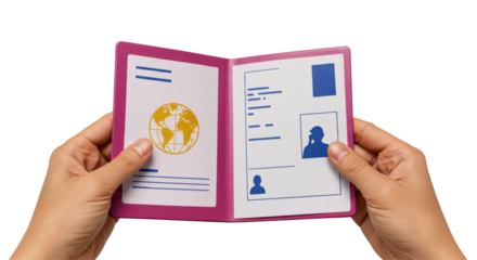 Isolated Open Passport in Hands