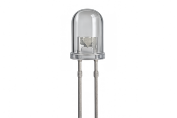 White 5mm round top led emitting bright light, revealing internal structure against transparent background, perfect for technological design