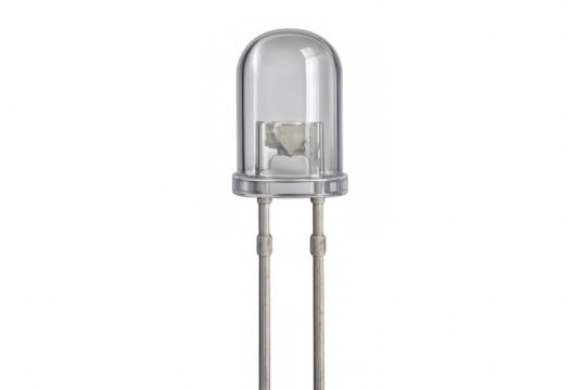 White 5mm round top led emitting bright light, revealing internal structure against transparent background, perfect for technological design - Powered by Adobe