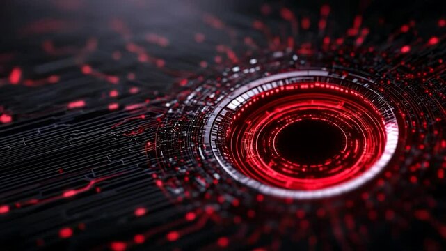 Abstract Futuristic Technology Interface Design: Red and Black Digital Circuitry