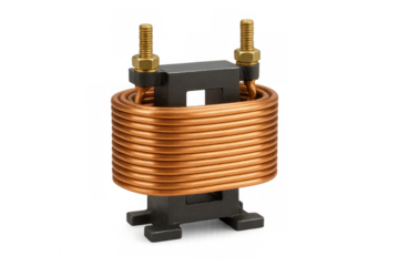 Copper coil inductor with transparent background, generating a magnetic field for electronic circuits and industrial use