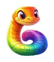 Fototapeta premium PNG Colorful cartoon snake with rainbow pattern and big eyes
