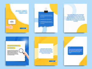 Blue yellow social media tutorial, tips, trick, did you know post banner layout template set with sticky paper note clips design element