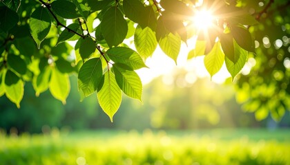 Obraz premium Green leaves glowing in sunlight on a bright day