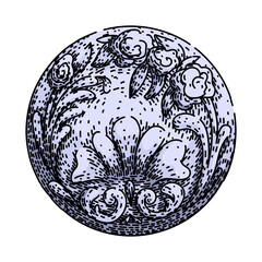 antique ornate metal button sketch hand drawn vector