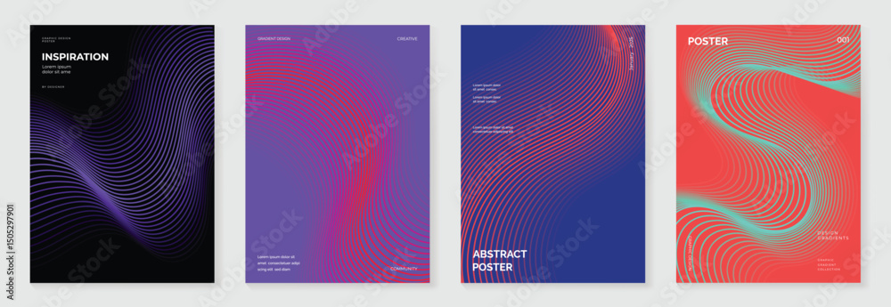 Poster modern gradient poster background vector set. cover template with vibrant perspective geometric pris