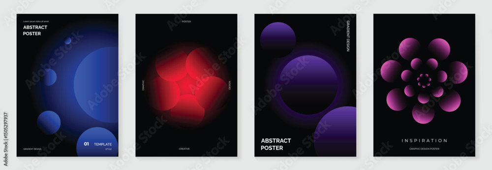 Poster modern gradient poster background vector set. cover template with vibrant perspective geometric pris