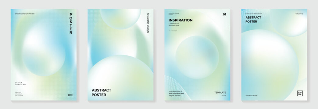 Modern gradient poster background vector set. Cover template with vibrant perspective geometric prism shapes. Ideal design for social media, cover, banner, flyer.