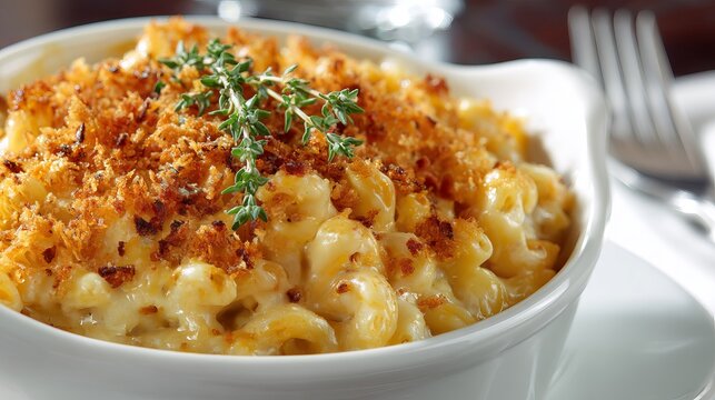 Creamy baked mac and cheese recipe with breadcrumbs and herbs comfort food dinner idea cheesy pasta dish