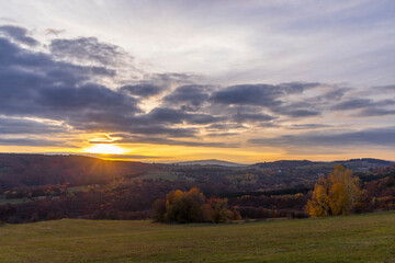 Golden sunset and colorful autumn foliage in National park Polana mountains, Slovakia © Richard Semik