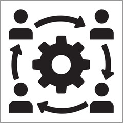 Research icon. Setting and strategy icon. Icon symbol of people worker adjustment, arrangement, control. Vector illustration.