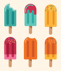 Colorful Summer Popsicle Collection, Vibrant Ice Cream Sticks