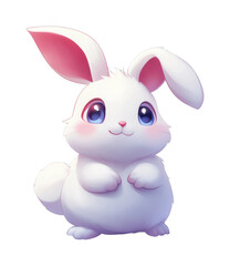 PNG Adorable cartoon white rabbit with pink ears and big blue eyes
