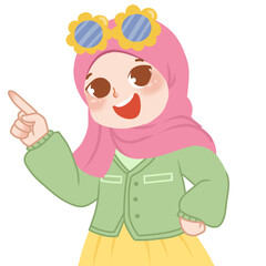 Cute muslim girl pointing
