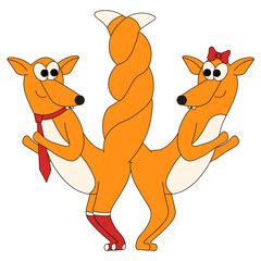 Couple of red fox. Vector illustration of funny animal in love. Cute cats isolated transparent background. EPS 10