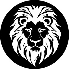 a white lion head in a simple look a logo silhouette illustration icon black background