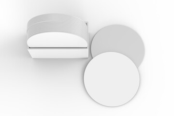 3D Round drink or beer coaster mockup with holder, isolated on background. Protection bierdeckel for beer glasses, bottle, can, cup holder. Empty bottle coaster lying template for beverage branding