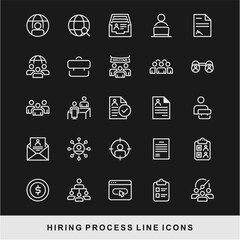 Hiring Process Line Icons. Recruitment, Job Application, Interview, Candidate Selection Vector Set