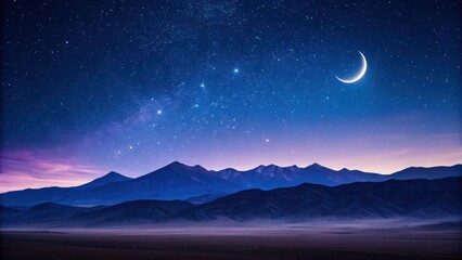 Fototapeta premium Night landscape with mountains moon and starry sky scenery