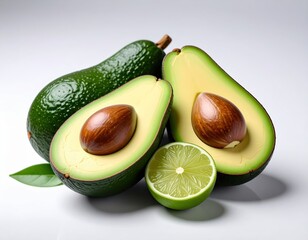 Closeup of a ripe avocado half, showcasing vibrant green flesh and smooth texture
