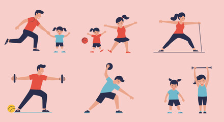 Active Family Fitness Parents and Children Exercising Together