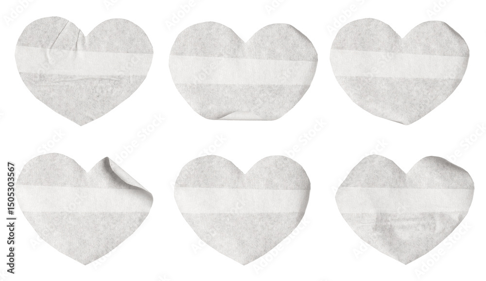 Poster set of hearts with white paper stickers, copy space for text preview sign tags labels elements desig