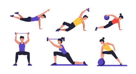 Diverse Fitness Poses Demonstrating Various Exercises