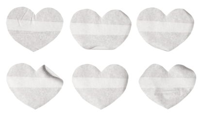 Set of hearts with white paper stickers, Copy space for text preview sign tags labels elements design, isolated on white background, png