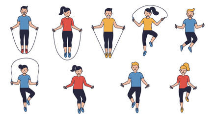 Diverse Group of People Exercising with Jump Ropes in Various Poses (1)