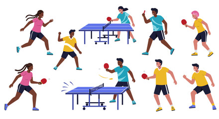 Diverse Table Tennis Players in Action Dynamic Poses and Energetic Gameplay