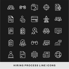 Hiring Process Line Icons. Recruitment, Job Application, Interview, Candidate Selection Vector Set