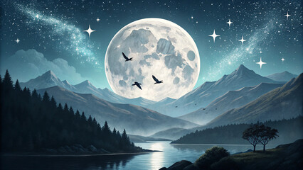 Fototapeta premium mountain landscape with moon