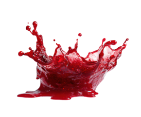 Red liquid splash creating dynamic shape in motion on a transparent background, cut out