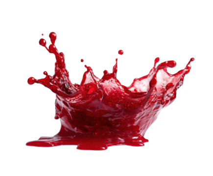 Red liquid splash creating dynamic shape in motion on a transparent background, cut out