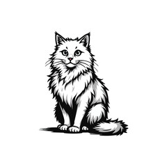 Elegant Long-Haired Cat Illustration