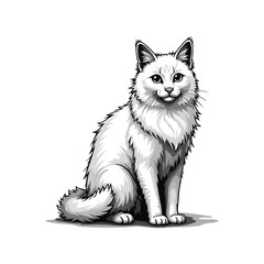 Elegant Long-Haired Cat Illustration