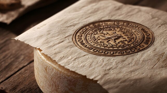 Feel the rich, artisanal pride in this elegantly sealed cheese wheel.