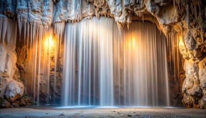 Mystical cave waterfall, a hidden oasis of natural beauty and wonder majestic