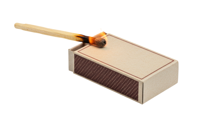 Isolated matchbox with burning match