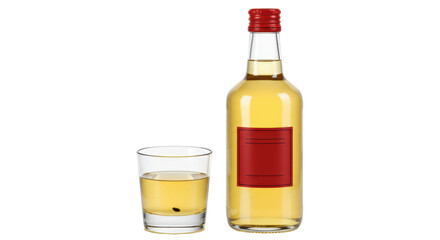 Isolated Alcohol Bottle and Shot Glass