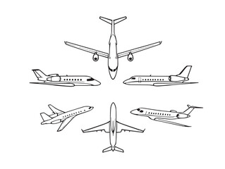 elegant private jet outline vector line art image