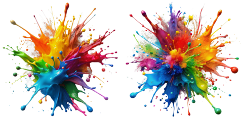 Double Paint Explosion, Isolated on Transparent Background, Colorful Splashes, Abstract Art, Paint, Splash, Colors