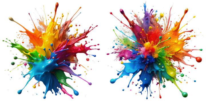 Double Paint Explosion, Isolated on Transparent Background, Colorful Splashes, Abstract Art, Paint, Splash, Colors