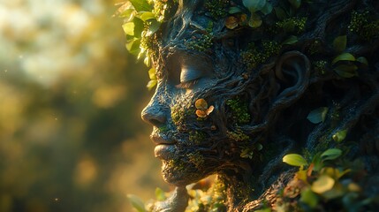 Mystical portrait of mother nature with leaves and greenery in high resolution image
