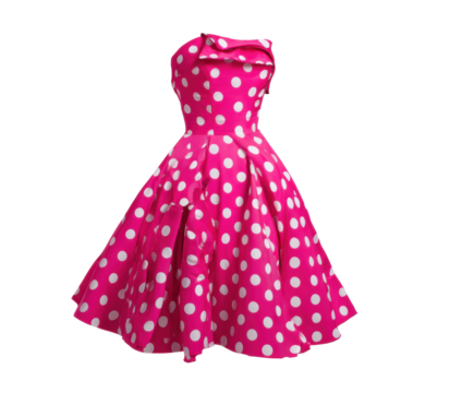 Elegant polka dot dress perfect for summer events and parties on a transparent background, cut out
