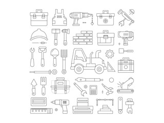 Vector Illustration of Various Construction and Repair Tools, graphic features a collection of simple, clean line art icons representing various construction and repair tools, construction tools, repa