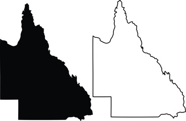 Map of Queensland Australia Silhouette Flat And Outline Design
