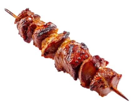 Delicious grilled meat skewers ready for a summer barbecue on a transparent background, cut out - Powered by Adobe
